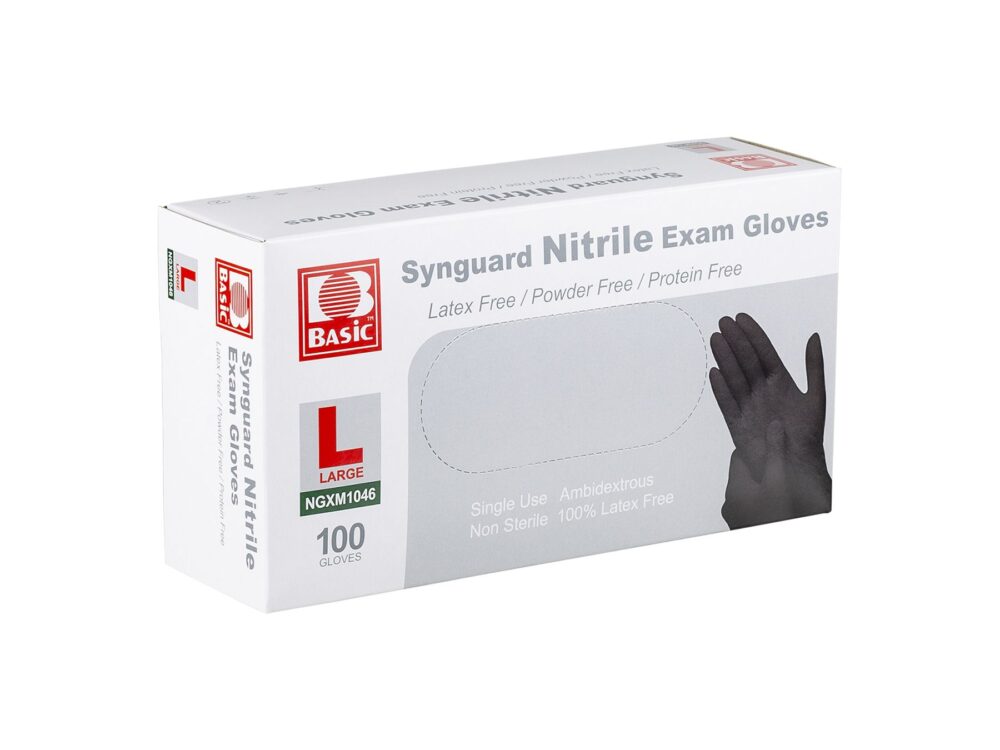 Glove Basic Synguard Nitrile Large Black 100/Box