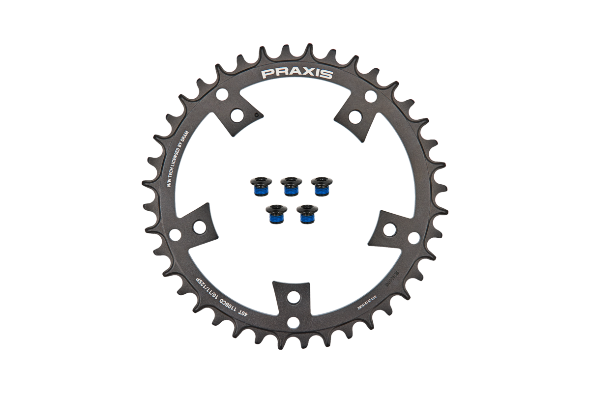 CHR TURBO, 40T, 11/12-SPD, 5-BOLT, 110 BCD, 1X RING, NARROW WIDE, ALLOY, W/ CHAINRING BOLTS, PRAXIS