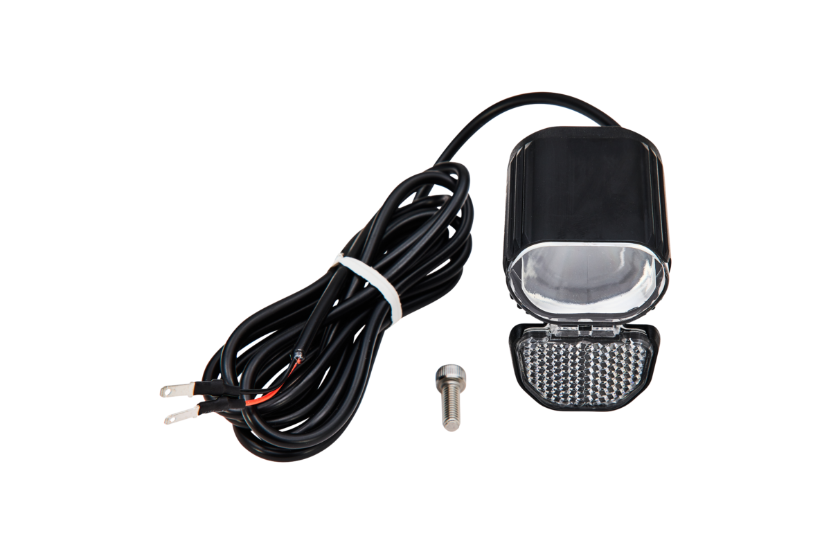 LGT FRONT LEZYNE, POWER STVZO E500+, 500 LUMENS / 12V, FORK MOUNTED, 1500MM LIGHT WIRE W/ FASTON CONNECTORS